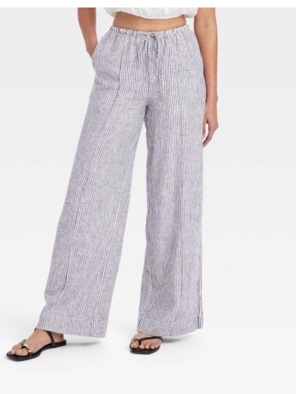 A New Day Striped Wide-Leg Drawstring Pants